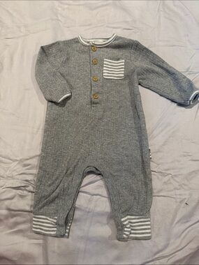 Rabbit + Bear - organic cotton Ribbed Baby Footie with Striped Pocket and Cuffs